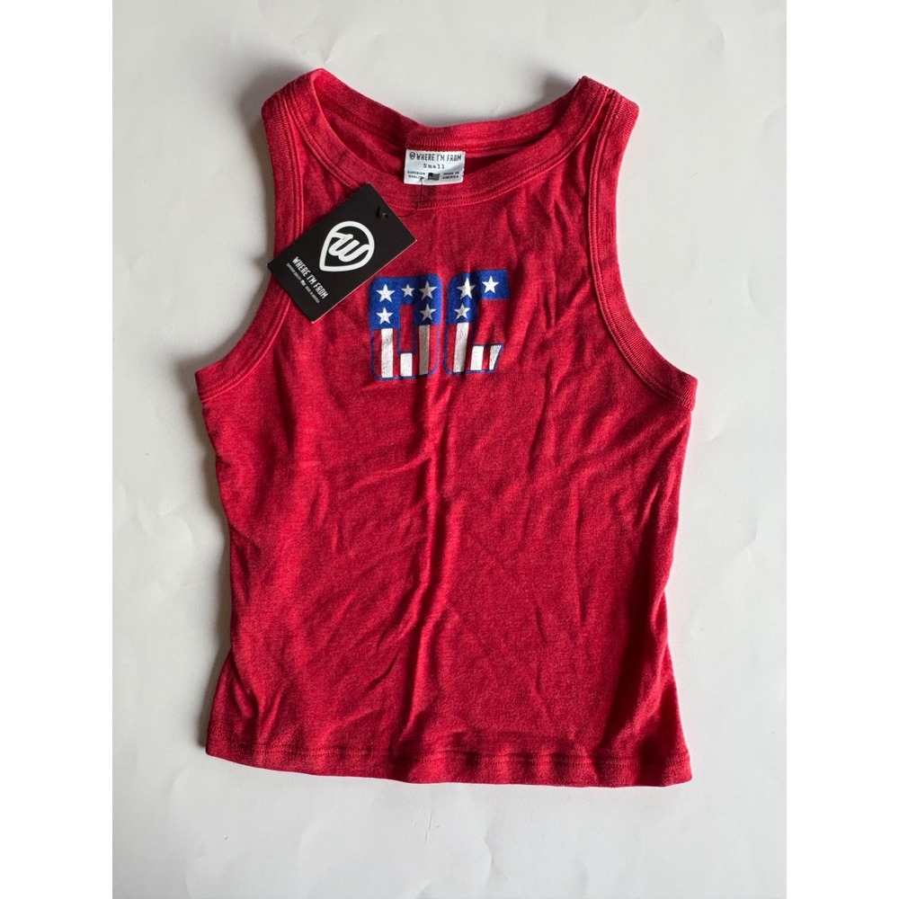 Where‎ I'm From OC Patriotic Red Ribbed Crop Tank Top Small Orange County NWT